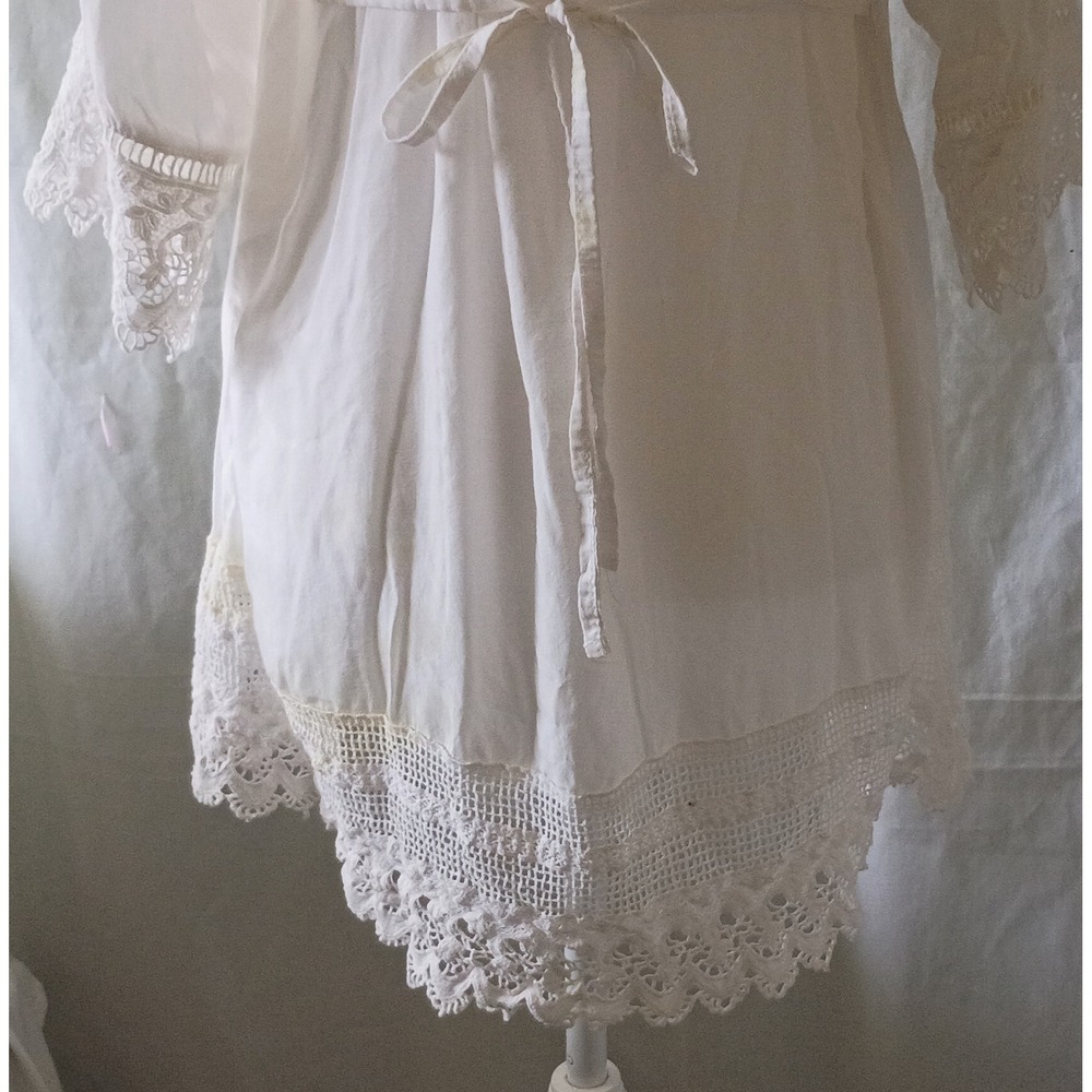 Bundle-3 White & Beige Bohemian Milkmaid Blouses Crochet Lacy Romantic Details L - Picture 6 of 16
